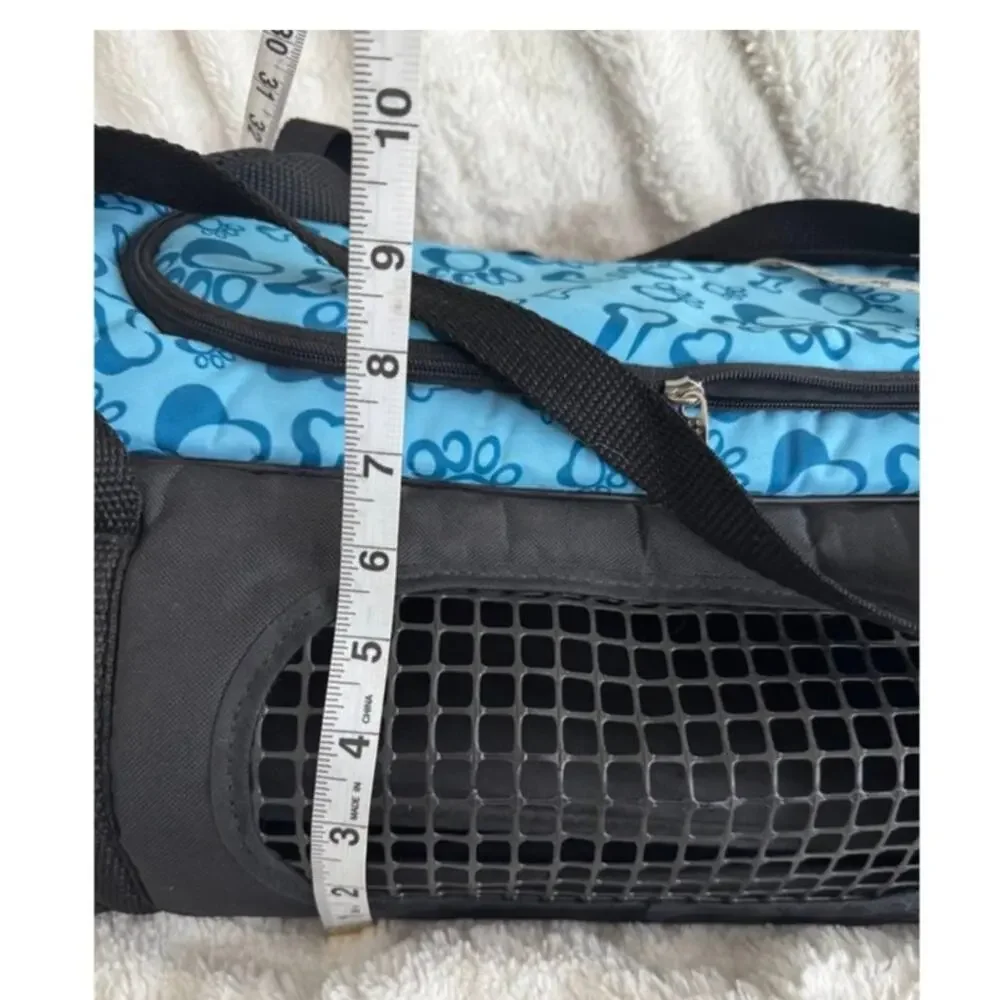 Pyaar Small Pet Carrier Blue Paw Print Mesh Travel Bag Dog/Cat 14 Inch